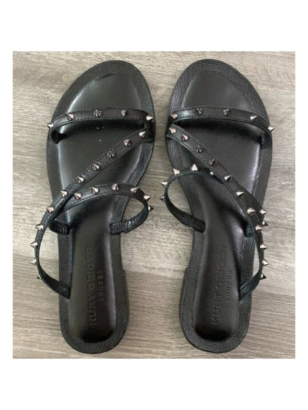 Kurt Geiger London MARGOT Leather Sandals Studs Pyramid Strappy Slides Black 8